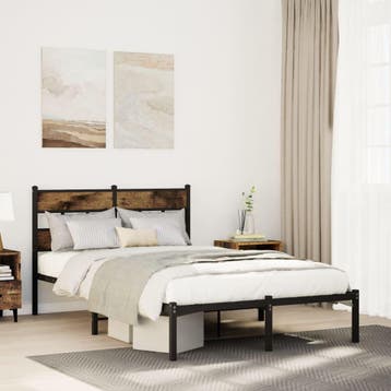 vidaXL Bedframe zonder matras metaal gerookt eikenkleurig, Verzenden