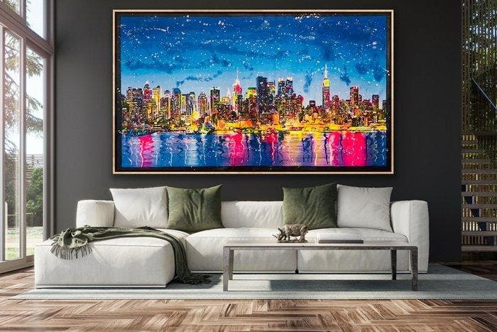 Joaquim Falco - MANHATTAN SKY LINE . XXL Fluor paint, Antiquités & Art, Art | Peinture | Moderne