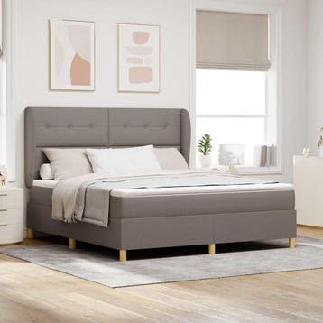 vidaXL Boxspring bed met hoofdeinde Taupe 200 x 180 cm Stof, Verzenden