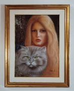 Marco Paniello (1943-2005) - Ritratto di ragazza con gatto, Antiek en Kunst
