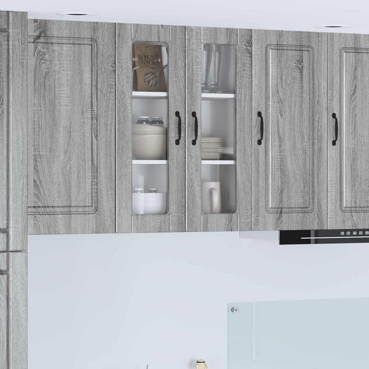vidaXL Wandglas Kasten PORTO Grijs Sonoma 60 x 31 x 80 cm, Huis en Inrichting, Kasten | Overige, Nieuw, Verzenden