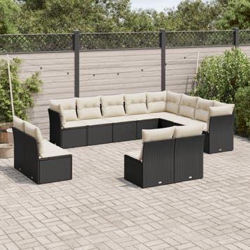vidaXL 12-delige Loungeset met kussens poly rattan zwart, Verzenden, Nieuw, Loungeset
