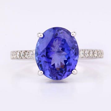 Ring - 14 karaat Witgoud - 4.07ct. tw. Tanzaniet - Diamant -, Nieuw