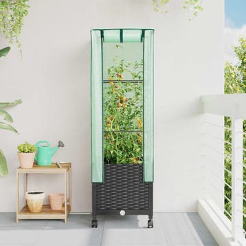 vidaXL Tuinschutting met Kasbedekking en Wielen Zwart 40 x, Verzenden