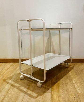 Serveerwagen - Wit metaal - vintage opvouwbare kar
