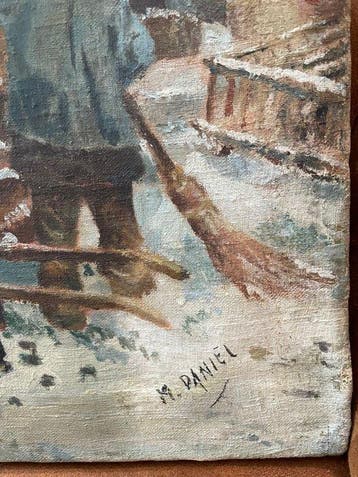 M. Daniel (XX) - Frans markttafereel, groot formaat, Antiek en Kunst