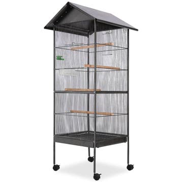 vidaXL Vogelkooi met dak staal zwart 66x66x155 cm, Verzenden