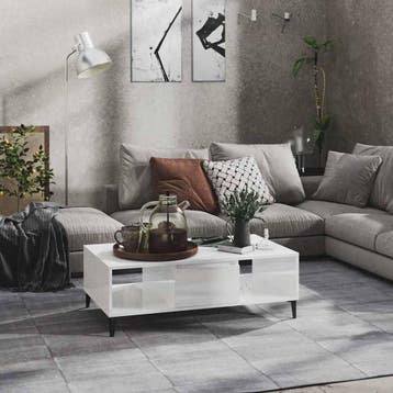 vidaXL Salontafel 103,5x60x35 cm bewerkt hout hoogglans wit, Verzenden, Nieuw
