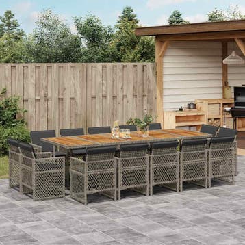 vidaXL 15-delige Tuinset met kussens poly rattan grijs, Verzenden, Tuinset