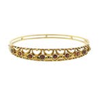 Vintage gouden slavenarmband met granaat; Maat M, Gebruikt, Overige kleuren, Ophalen of Verzenden, Met edelsteen