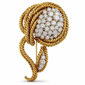 Broche - 18 carats Or jaune, Broche fleur en or jaune 18