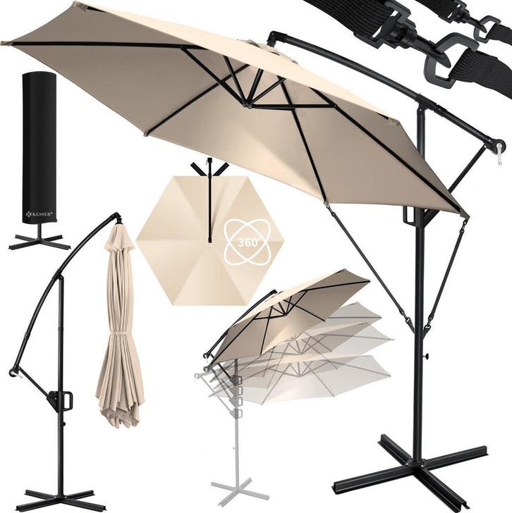 Zweefparasol - Tuinparasol - Parasol 300 cm - Met voet - Met, Tuin en Terras, Parasols, Nieuw, Verzenden