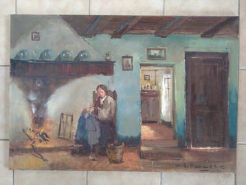 Henri Joseph Pauwels (1903-1983) - boereninterieur, Antiek en Kunst