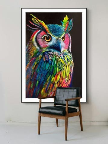 Luca Domiro - RAINBOW WATCHER OWL - Large - Limited Edition, Antiek en Kunst