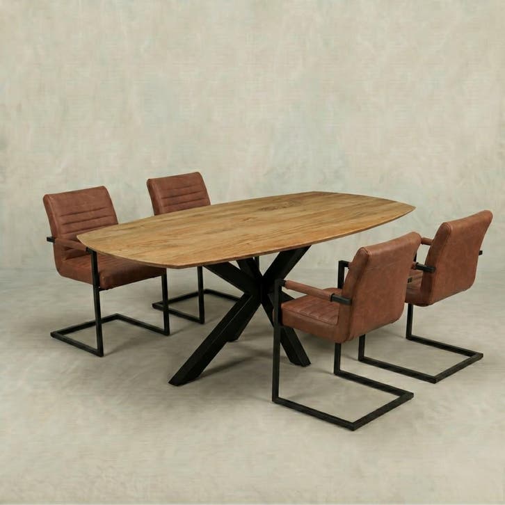 Mangohouten Eettafel Deens Ovaal Tess 160x90 cm (2,5 cm), Huis en Inrichting, Tafels | Eettafels, Nieuw, Overige houtsoorten, Ovaal