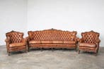 Zitgroep (3) - Leder, Hout - Vintage Chesterfield