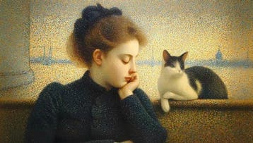 I_KONIQ - Venice girl with cat in George Seurat oilpaint