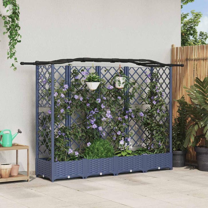 vidaXL Verhoogd Bed met Trellis en Dak Grijs 203,5 x 40 x, Tuin en Terras, Bloempotten, Nieuw, Verzenden
