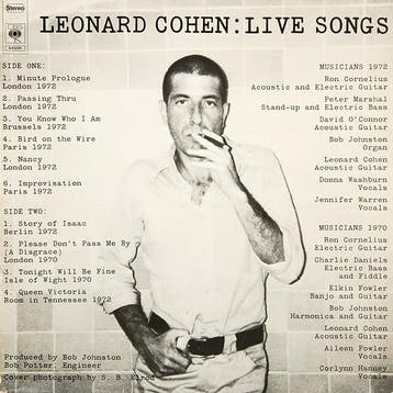 Leonard Cohen - Live Songs, Verzenden, Gebruikt