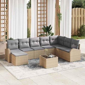 vidaXL Bankstel 9 st Beige en lichtgrijs poly rattan, Verzenden, Nieuw
