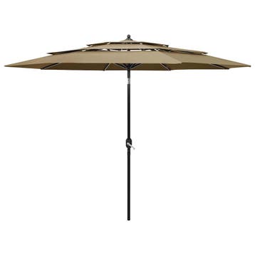 vidaXL Parasol 3-laags met aluminium paal 3 m taupe, Tuin en Terras, Verzenden, Nieuw