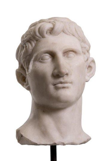sculptuur, Grande Testa di Augusto in marmo - 59 cm - Marmer