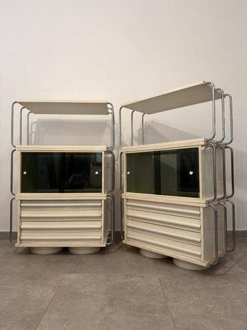 Boekenkast - Hout, Staal, Glas - Een paar modulaire en