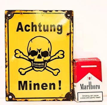 Pas op voor mijnen - Enamel sign - Enamel, Steel, Enamel, Antiquités & Art