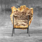 Magnifique tranche de bois pétrifié sur un socle