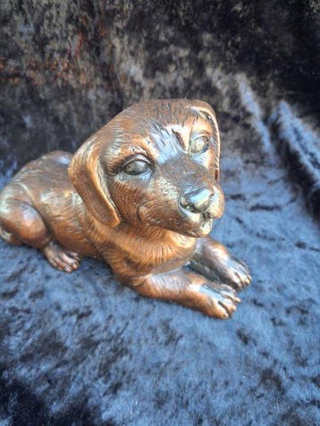 sculptuur, puppy raising head. - 18 cm - Gepatineerd brons