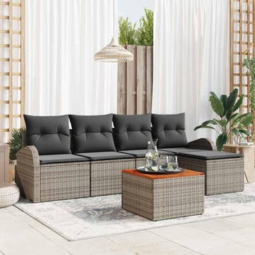 vidaXL Tuinbank Set 6 st Grijs poly rattan, Verzenden, Nieuw