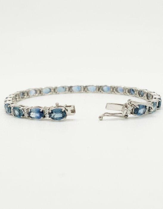 Armband - 18 karaat Witgoud Saffier - Diamant, Handtassen en Accessoires, Armbanden