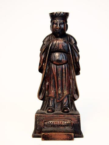 Brons - Antiek Japans bronzen beeld van een staatsambtenaar, Antiquités & Art
