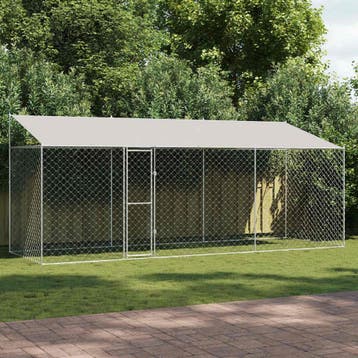 vidaXL Hondenkooi met dak zilver 600 x 200 x 256 cm Staal en, Dieren en Toebehoren, Verzenden, Nieuw