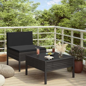 vidaXL 2-delige Loungeset met kussens poly rattan zwart, Verzenden, Nieuw, Loungeset