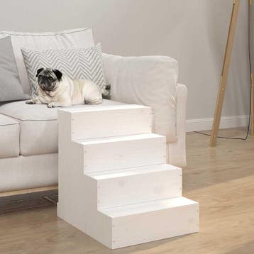 vidaXL Huisdierentrap 40x49x47 cm massief grenenhout wit, Dieren en Toebehoren, Verzenden, Nieuw
