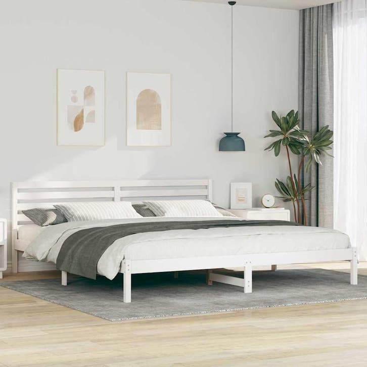 vidaXL Bedframe met hoofdeinde Wit 200 x 220 cm Massief, Huis en Inrichting, Slaapkamer | Bedden, Nieuw, Verzenden