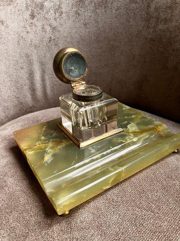 Encrier - Verre, Laiton, pierre naturelle Green Onyx