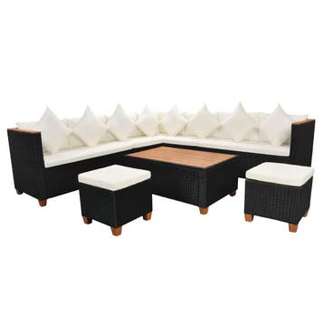 vidaXL 7-delige Loungeset met kussens poly rattan zwart, Verzenden, Nieuw, Loungeset