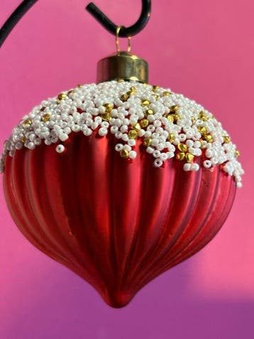 Napoli: 12 kerstballen in twee motieven, glas, met kraaltjes, Diversen, Nieuw