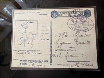 Italië - Lot van 9 militaire ansichtkaarten, frankering en, Collections