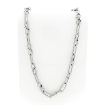 Zilveren fantasieschakel ketting | 74 cm, Handtassen en Accessoires, Kettingen, Ophalen of Verzenden, Gebruikt, Zilver, Zilver