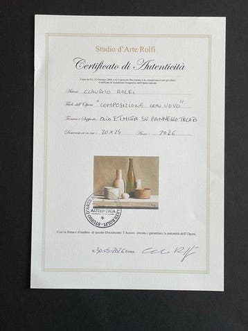 Claudio Rolfi (1960) - Composizione con uovo, Antiquités & Art, Art | Peinture | Moderne