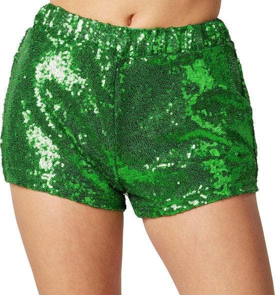 2dekans | Dressforfun Pailletten-short groen XL -, Kleding | Dames, Broeken en Pantalons, Ophalen of Verzenden