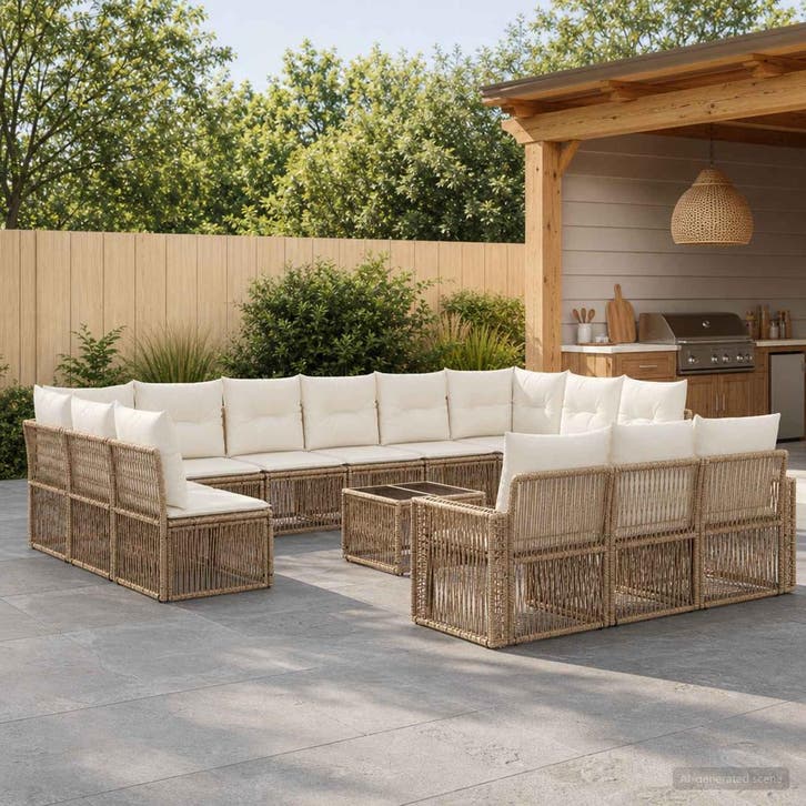 vidaXL Tuinbank Set 14 st Beige en Crème Wit poly rattan, Tuin en Terras, Tuinsets en Loungesets, Nieuw, Verzenden
