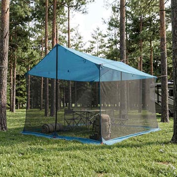 vidaXL Campingzeil met netwanden 340 x 260 x 220 cm Blauw, Caravans en Kamperen, Verzenden, Nieuw