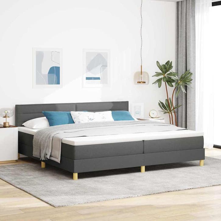 vidaXL LED Box Spring Bed met hoofdeinde Donkergrijs 200 x, Huis en Inrichting, Slaapkamer | Bedden, Nieuw, Verzenden