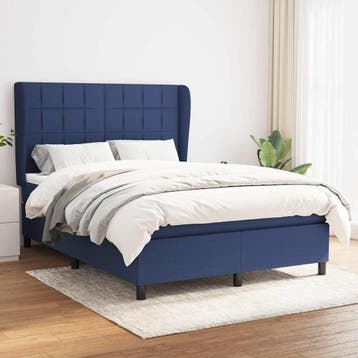 vidaXL Boxspring met matras stof blauw 140x200 cm, Verzenden