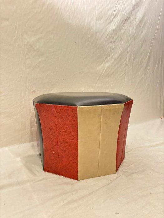 Pouf - Cuir - Tabouret vintage des années 60, Antiquités & Art, Art | Objets design