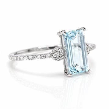 Zonder minimumprijs - Ring Platina - 1.39ct. tw. Aquamarijn, Handtassen en Accessoires, Nieuw